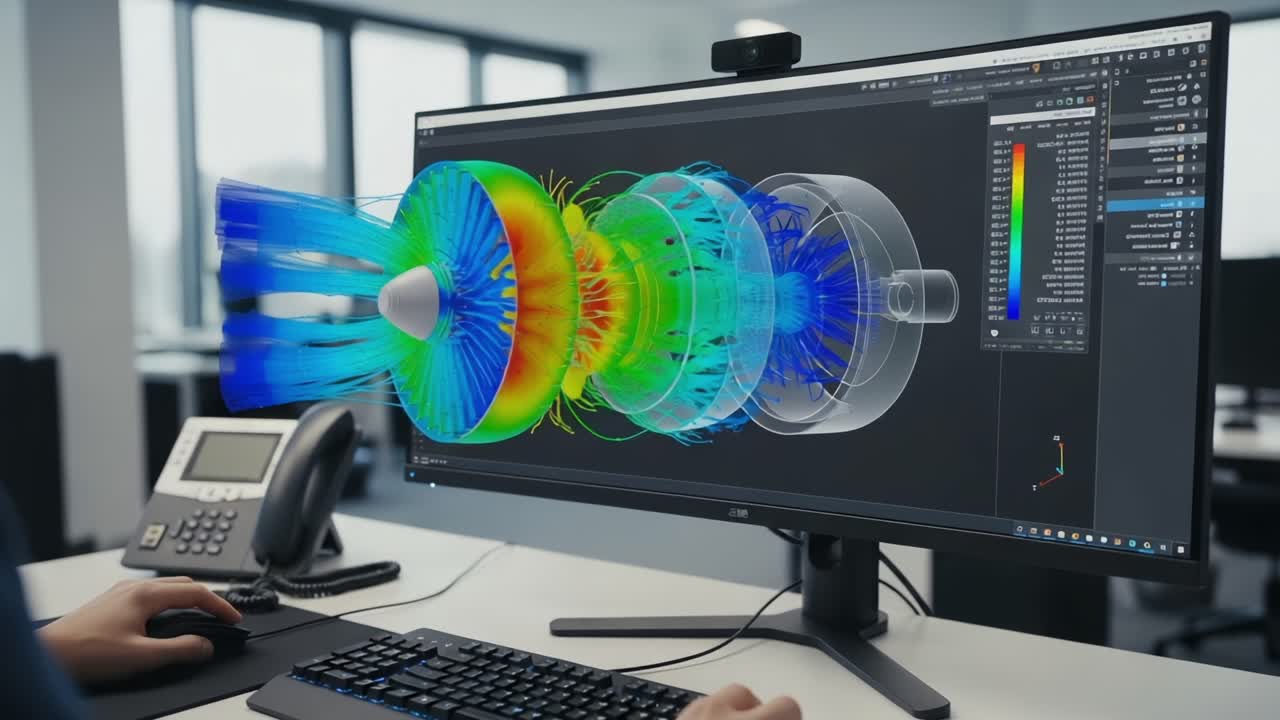 Dynamic Visualization of Fluid Dynamics Simulation in Engineering Software, Featuring Vibrant Color-Coded Data for Clear Insight into Flow Mechanics and Turbulence