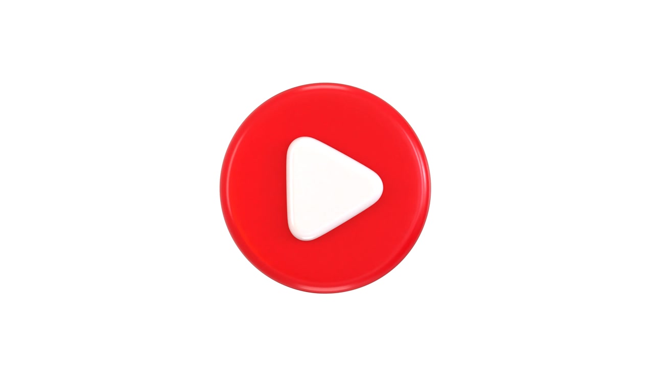 3D Rendered Red Play Button Rotating on White Background