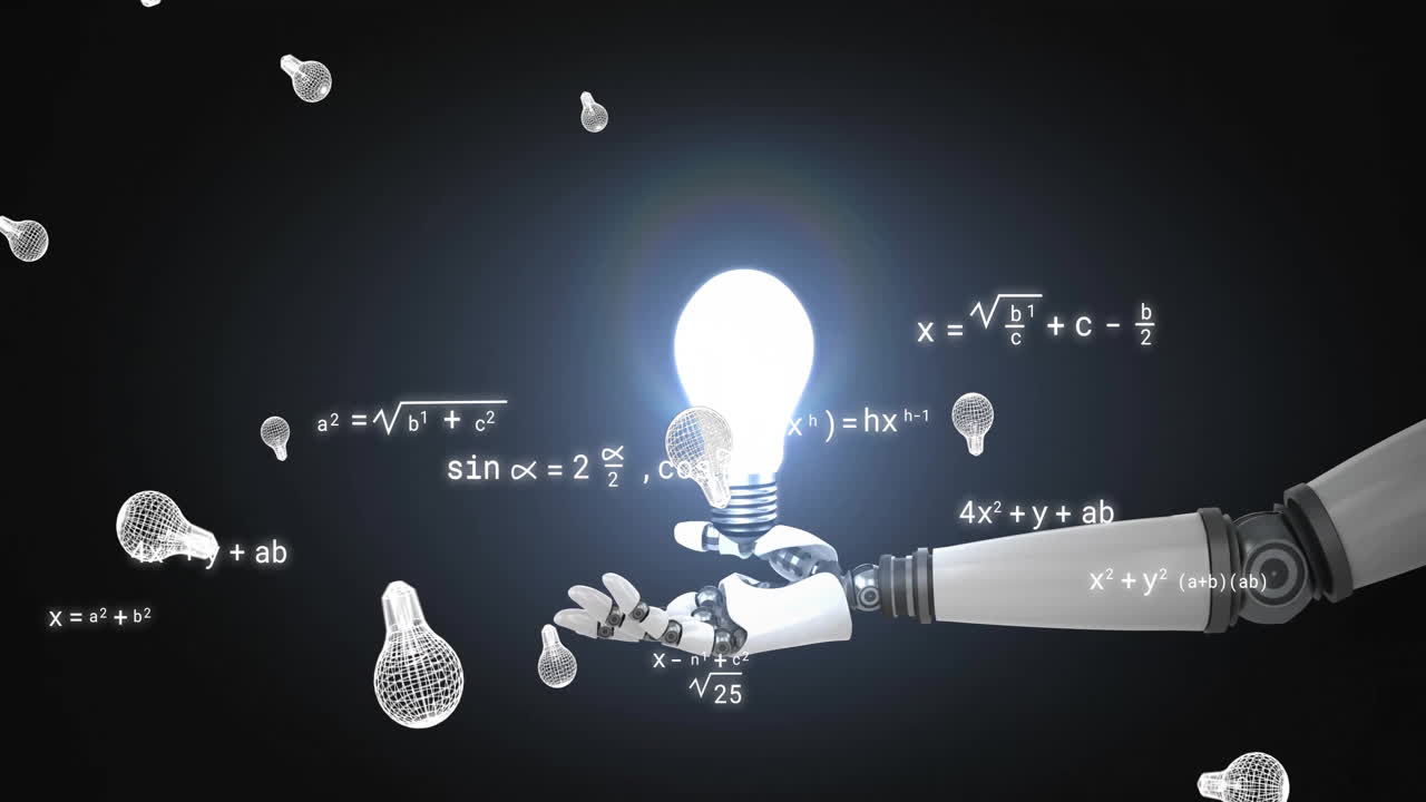 Animation of scientific data processing over robot's arm and lightbulb