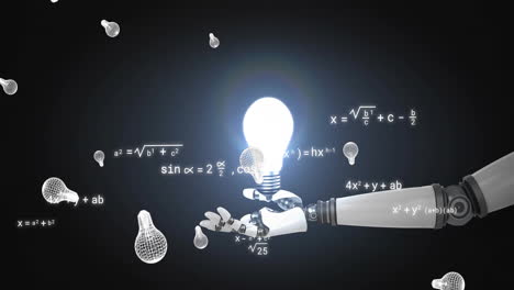 animación del procesamiento de datos científicos sobre el brazo del robot y la bombilla