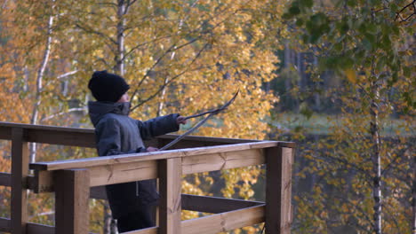 young boy looking out over yellow autumn scenery, revealing transition shot, 10-bit