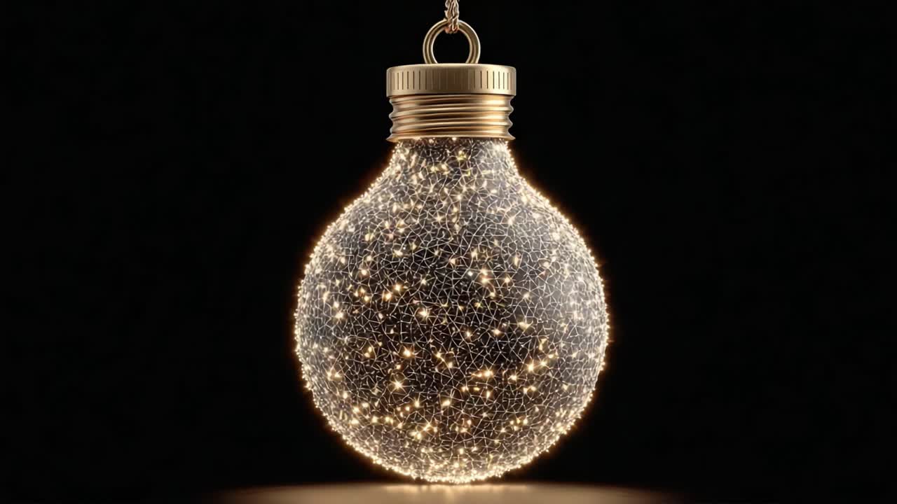A mesmerizing decorative light bulb ornament glowing with intricate patterns, evoking warmth and festive charm against a dark background, perfect for holiday celebrations