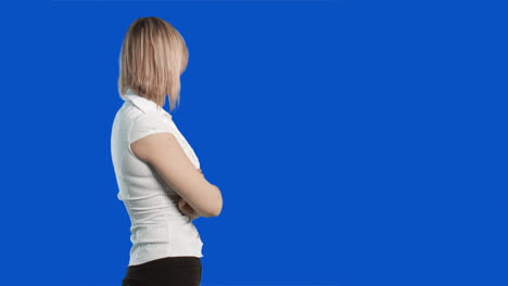 blue screen woman with a mobile