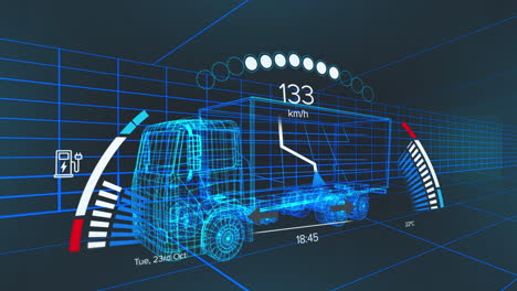 animación del panel del coche sobre el camión digital
