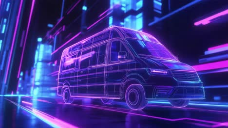 Neon Cyberpunk Van in a Futuristic City