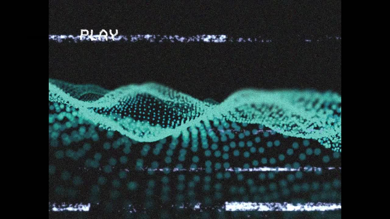 animación de la interfaz digital de reproducción en pantalla con glitch y red de conexiones