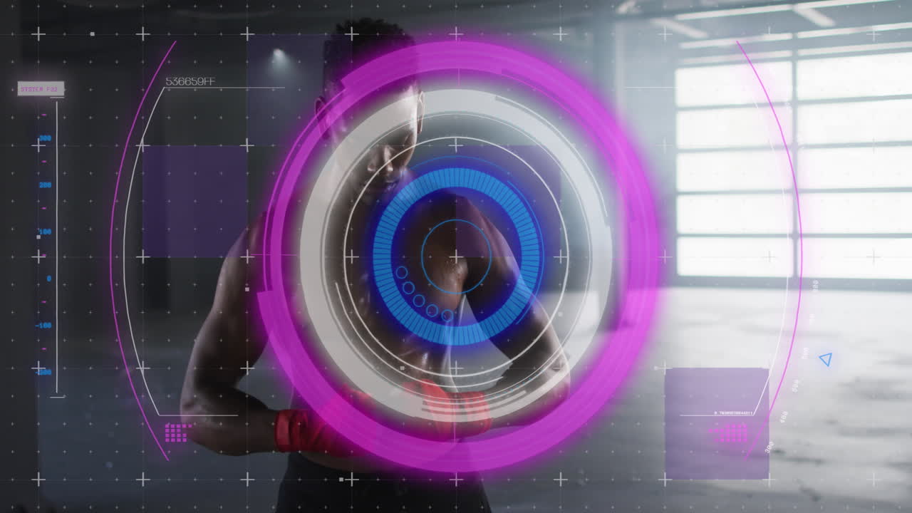 animación de estadísticas y gráficos sobre el hombre atando cintas en sus manos