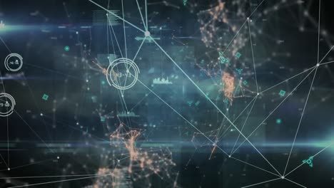 animación de un globo giratorio, procesamiento de datos y red de conexiones contra un fondo negro