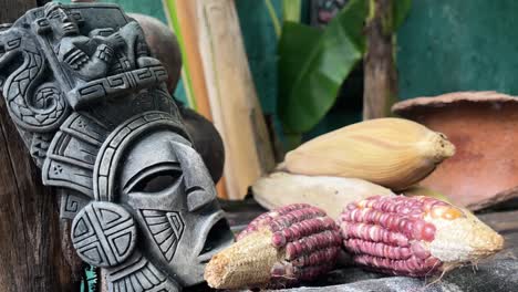 maya gods sculpture with mais corn as primary source of food in the yucatan riviera maya mexico