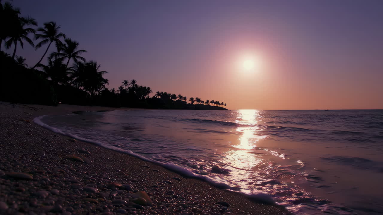escena de la playa al atardecer