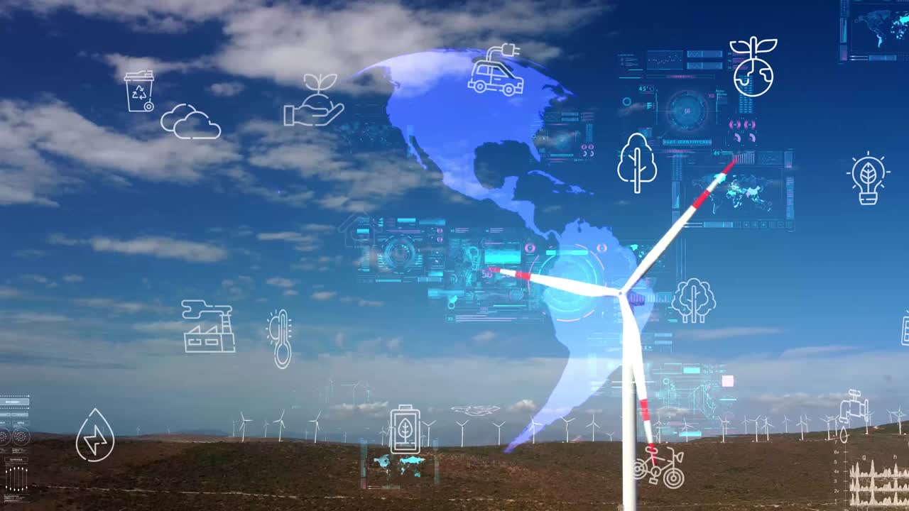 planta de energía eólica y tecnología. red inteligente. energía renovable. recursos sostenibles.