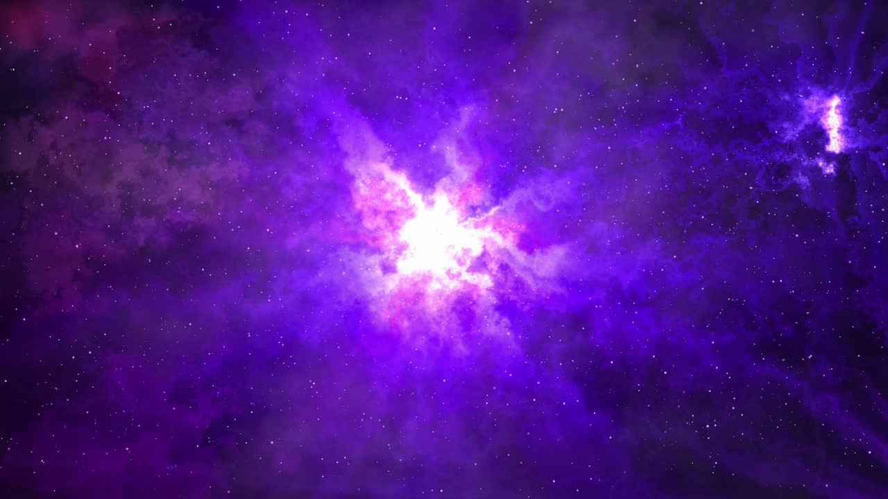 Animazione 3D 4K di un volo attraverso nebulose luminose e stelle, viaggio nello spazio attraverso un ammasso stellare