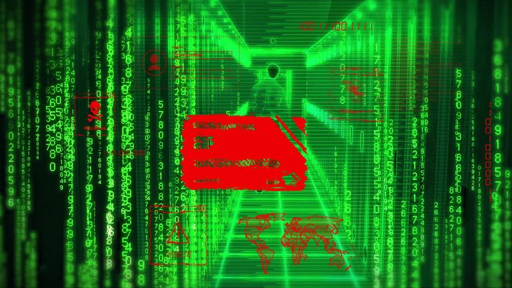 Animatie van binaire codering en gegevensverwerking boven computerservers