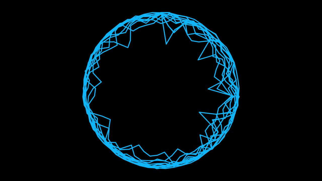 A sphere of blue lines and nodes animates with a dynamic, glitchy plexus effect. Seamless loop for technology, data, network, or futuristic concepts. Isolated on black background