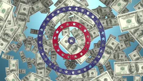 Stars-on-spinning-circles-over-american-dollars-falling-against-blue-background