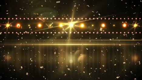 Gold-Fällt-über-Goldene-Lichtpunkte-Und-Discolichter-Vor-Schwarzem-Hintergrund