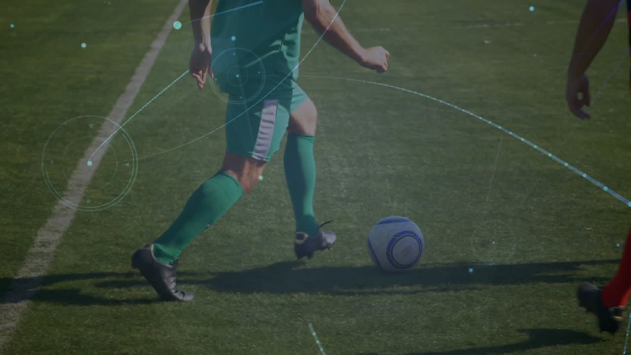 축구 경기장에서 연습하는 축구 선수들에 대한 연결 네트워크의 활성화