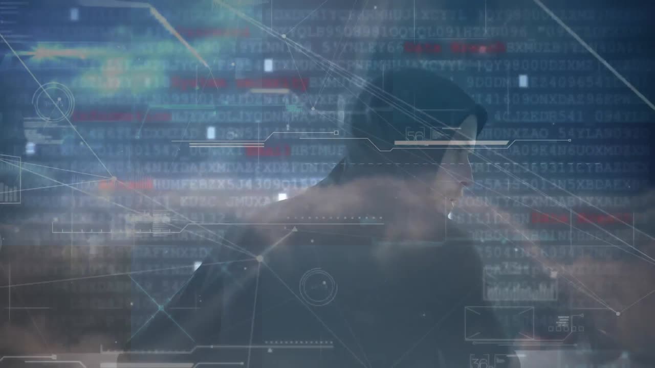 해커를 통한 데이터 처리 및 연결 네트워크의 애니메이션