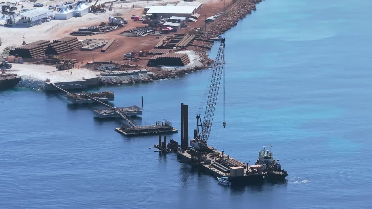 Crane Barge At The Development Site Of Port Facility On The Caribbean Coast