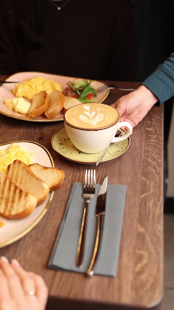 Breakfast with Coffee and Scrambled Eggs