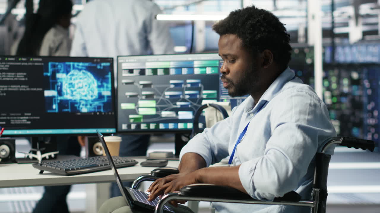 Server room admin with disability interprets machine learning generated data