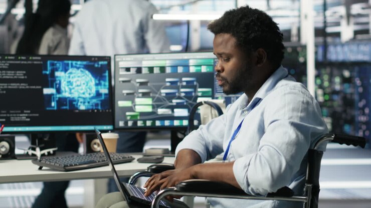 Server room admin with disability interprets machine learning generated data
