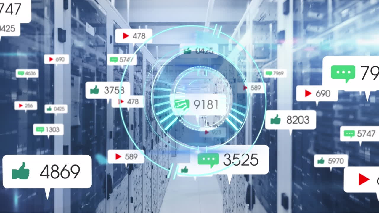 animación del escaneo del alcance sobre iconos y servidores de redes sociales