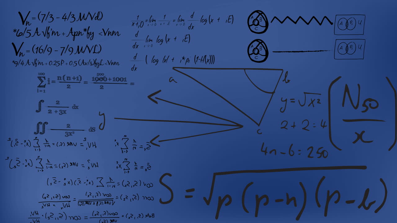 Animation of mathematical data processing over blue background