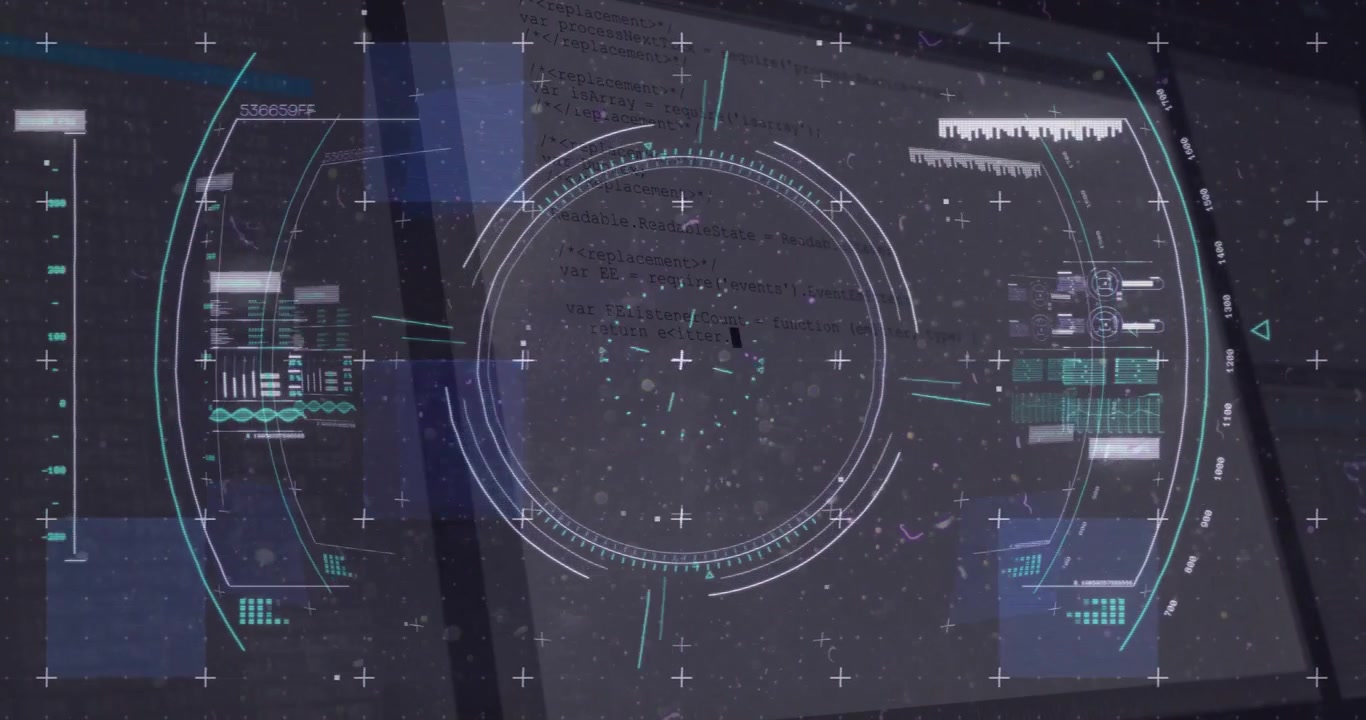 Futuristisk HUD aktiveras med en roterande ring som ändrar form, och svepande staplar avslöjar en kodredigerare för uppstart.