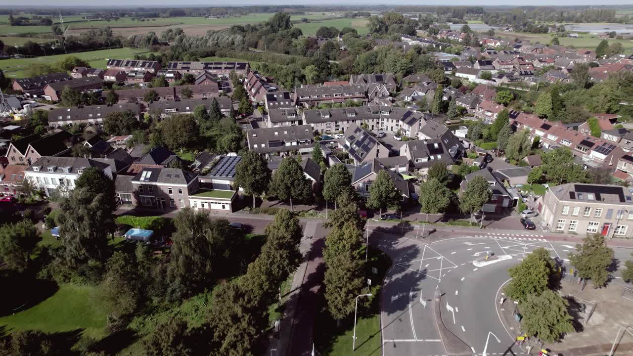 Aerial fly over residential neighbourhood De Hoven in Zutphen, The Netherlands