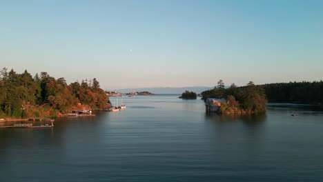 an aerial drone shot of the waters in view royal, victoria, canada