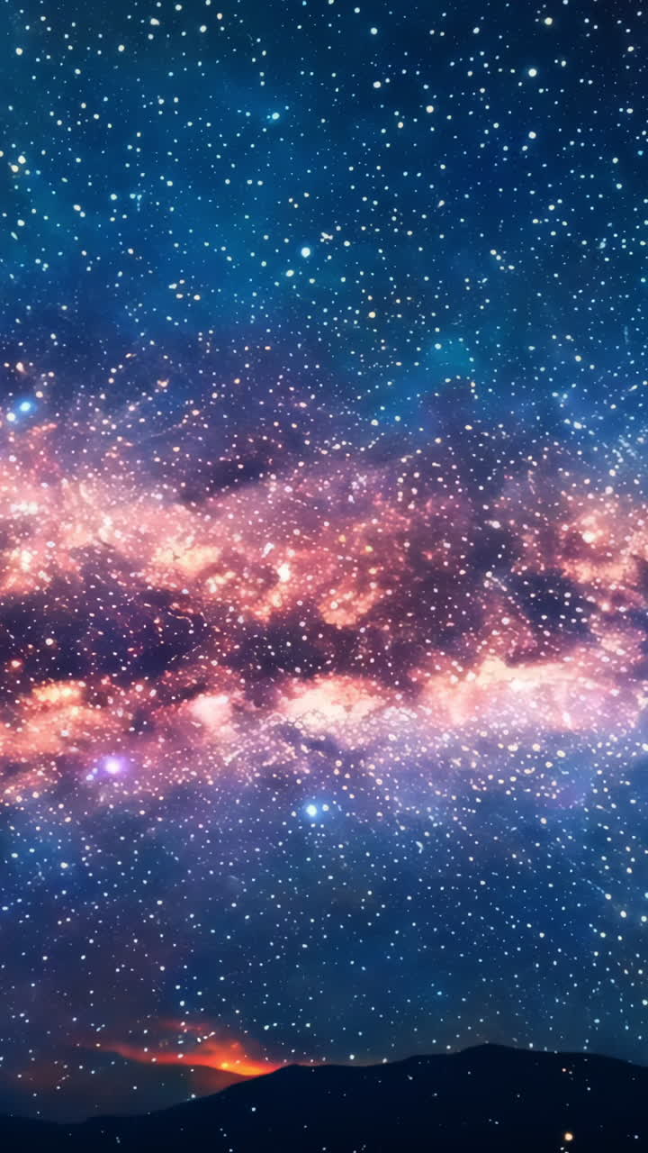 A beautiful, starry night sky with a long, orange line of stars. The sky is filled with stars of different sizes and colors, creating a sense of wonder and awe