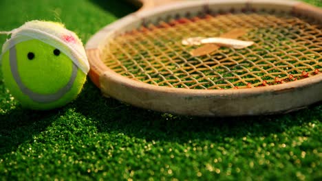 tennis ball and racket in tennis court 4k