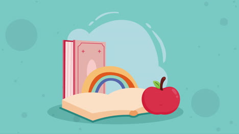dos libros de texto con animación de arco iris