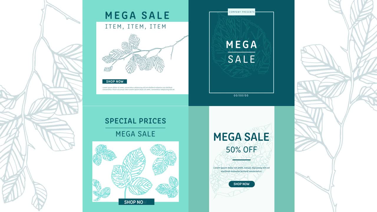 Promosi Mega Diskon Beranimasi dengan Grafik Seni Garis Botanical