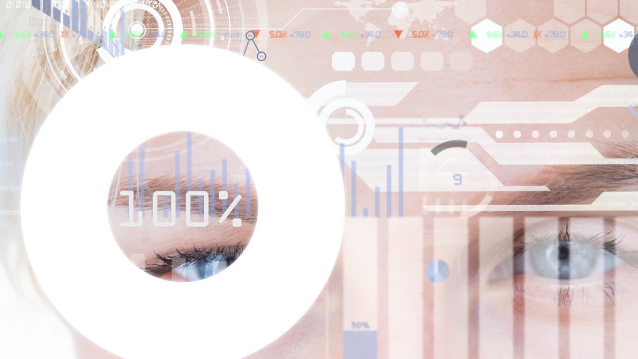 Animation of data processing over caucasian woman