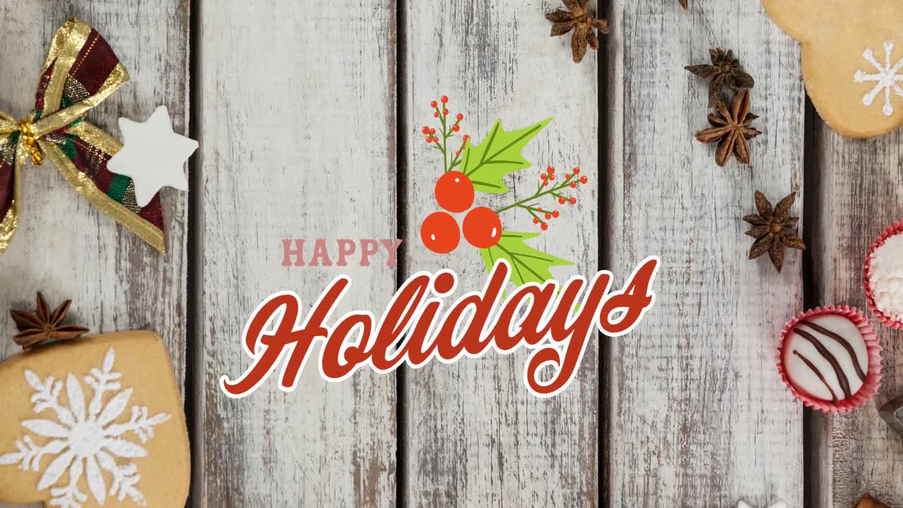 Animation d'un texte de vœux de Noël avec des décorations de Noël.