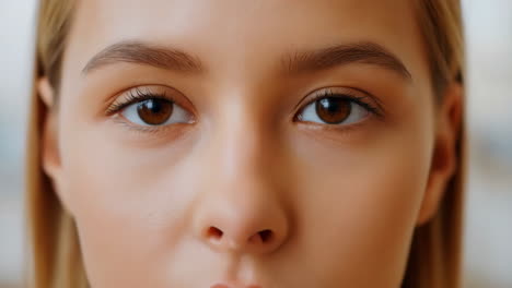 close-up of a young woman's face and eyes