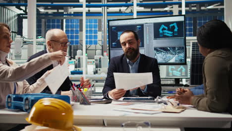 factory executives meet with investors to discuss automating production