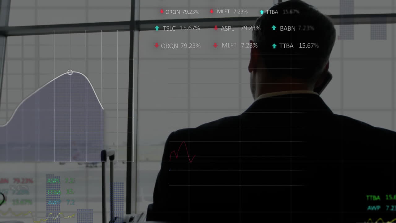 Animasjon av finansiell databehandling over forretningsmann