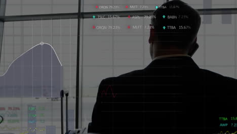 animación del procesamiento de datos financieros sobre el hombre de negocios