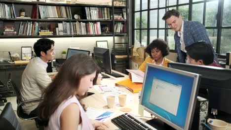 group of multiracial workers, business teams working at open workspace office.