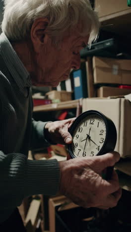 an old man in a cluttered storage room