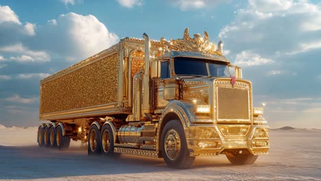 gold-plated truck in the desert