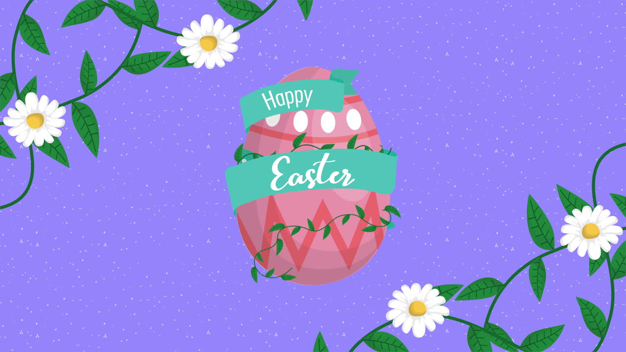 그림에 그려진 달과 꽃이 있는 행복한 부활절 애니메이션 카드