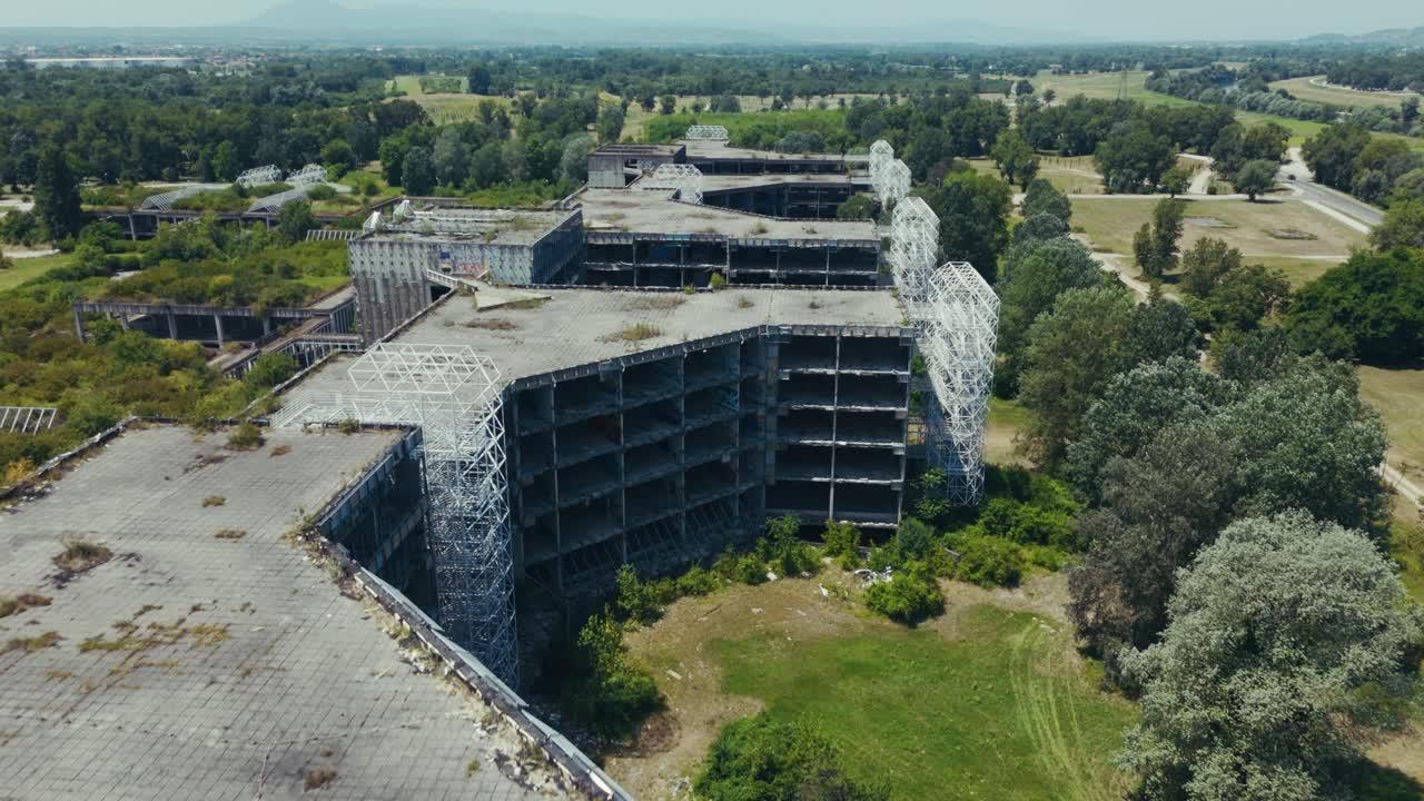 rusting hospital complex surrounded by greenery in Zagreb's southern edge