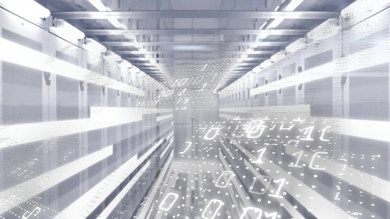 이진 코딩의 애니메이션, 컴퓨터 서버를 통해 디지털 데이터 처리