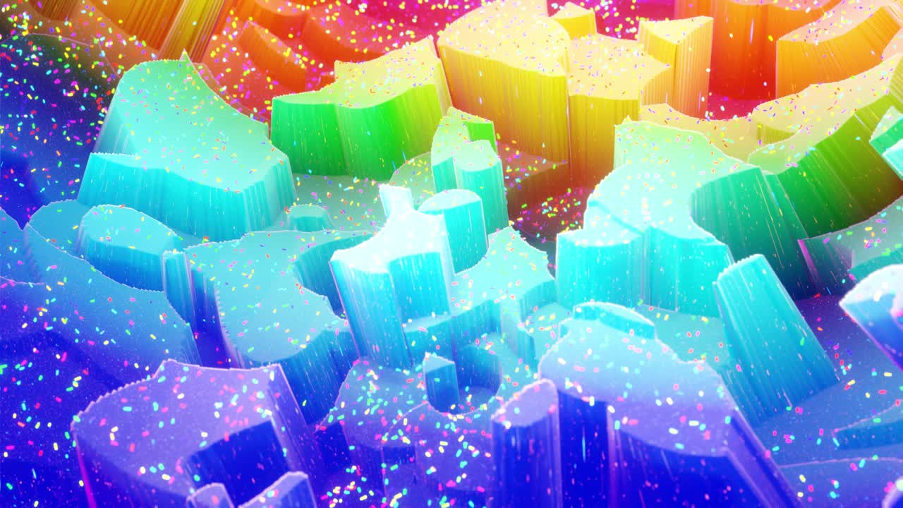 아름답고 추상적인 3d 표면은 반이는 반이고, 어나온 또는 이동된 파동은 루프로 변형됩니다. 무지개 그라디언트, 부드러운 매트 재료, 모피, 달함, 또는 가운 내부 반이는 마말라드.