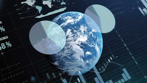 animation of statistics and financial data processing over globe