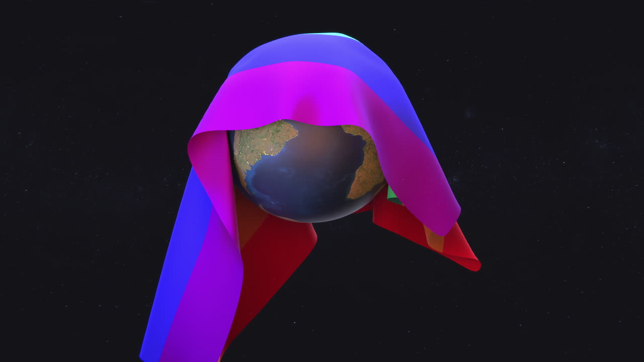 un video gráfico en movimiento de 4k de una bandera del orgullo que cubre una tierra giratoria en el espacio